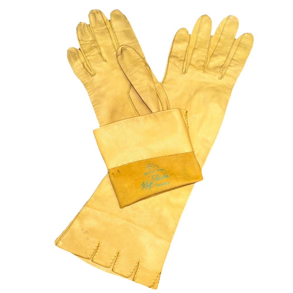Vintage 1950's Kay Fuchs Design Yellow Kid Leather Long Opera‎ Gloves 6 1/4